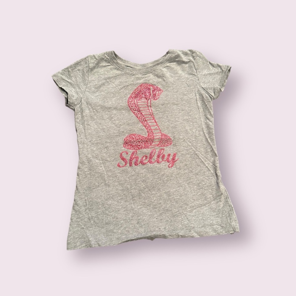 Girls Shelby Official Apparel Heather Gray T-Shirt With Pink Glitter Snake Med